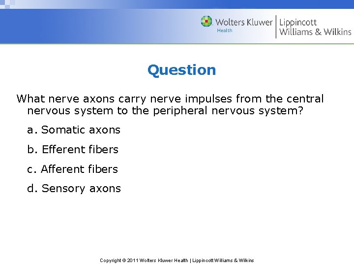 Question What nerve axons carry nerve impulses from the central nervous system to the