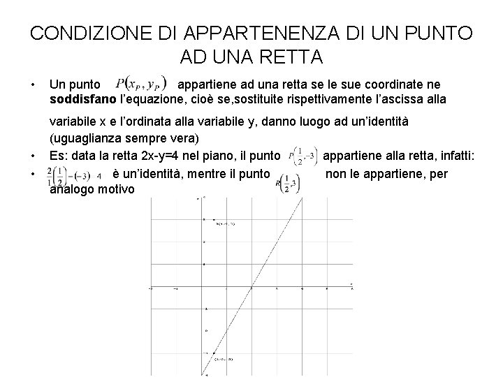 CONDIZIONE DI APPARTENENZA DI UN PUNTO AD UNA RETTA • • • Un punto