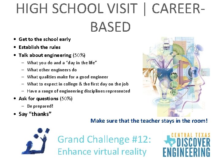 HIGH SCHOOL VISIT | CAREERBASED • Get to the school early • Establish the