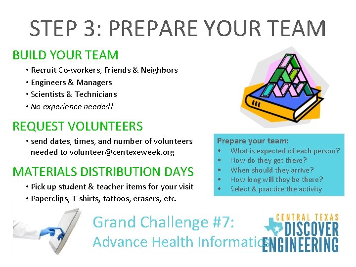 STEP 3: PREPARE YOUR TEAM BUILD YOUR TEAM • Recruit Co-workers, Friends & Neighbors