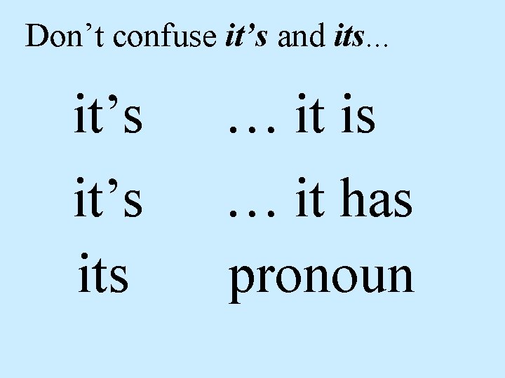 Don’t confuse it’s and its. . . it’s … it is it’s its …