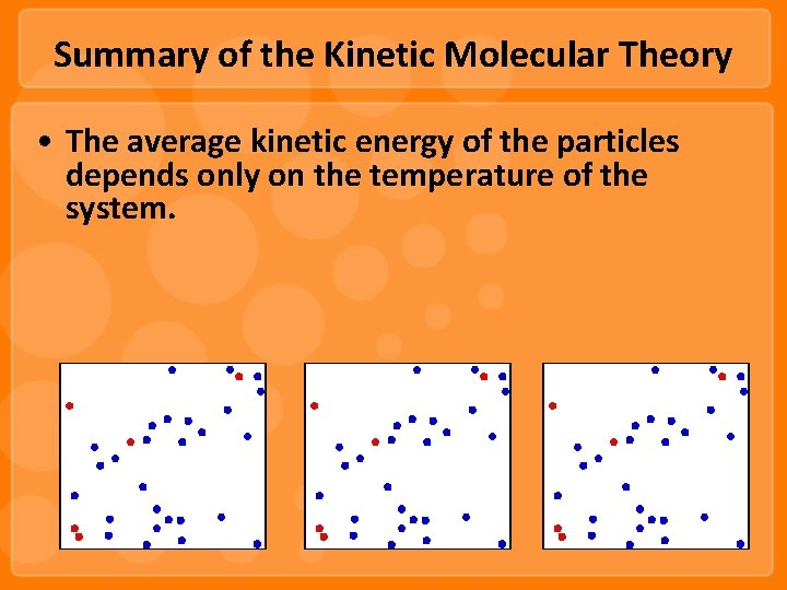 Summary of the Kinetic Molecular Theory • The average kinetic energy of the particles