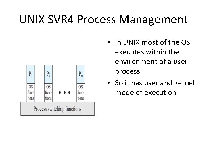 UNIX SVR 4 Process Management • In UNIX most of the OS executes within