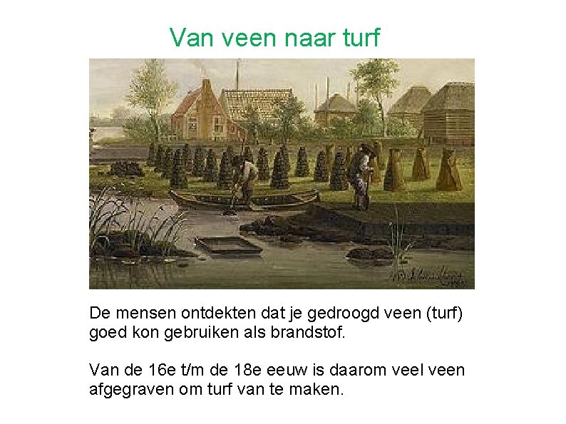 Van veen naar turf De mensen ontdekten dat je gedroogd veen (turf) goed kon