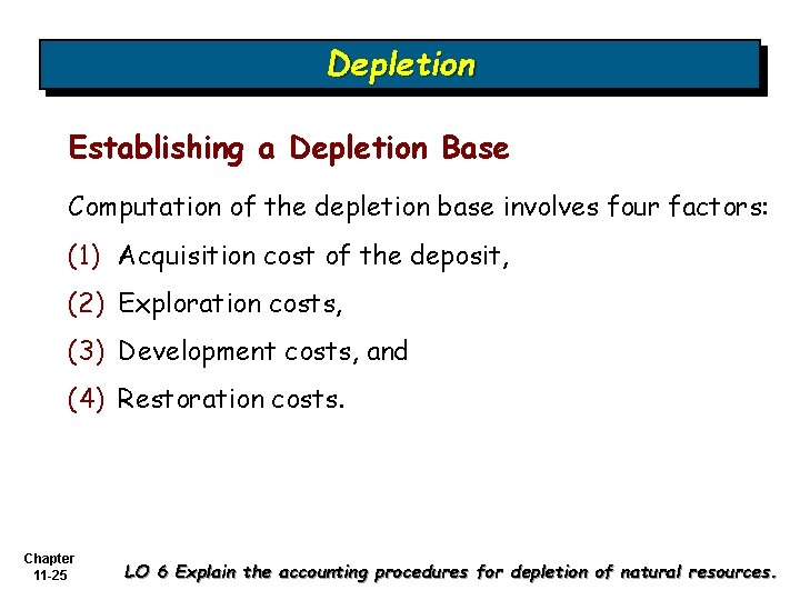 Depletion Establishing a Depletion Base Computation of the depletion base involves four factors: (1)