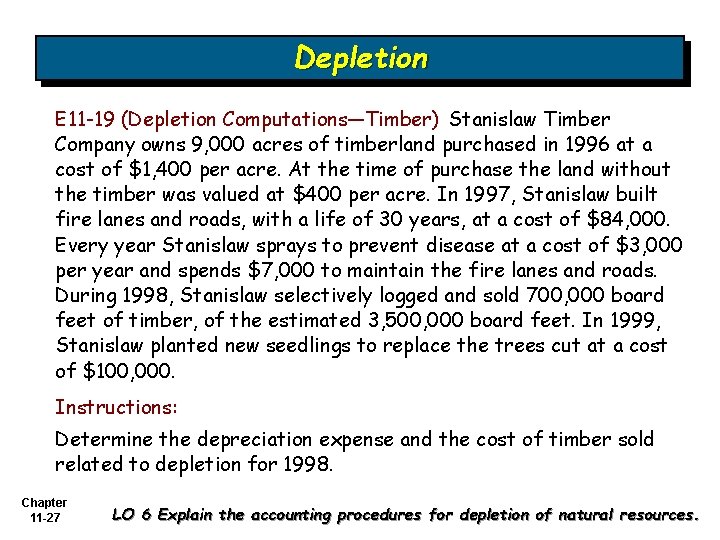 Depletion E 11 -19 (Depletion Computations—Timber) Stanislaw Timber Company owns 9, 000 acres of