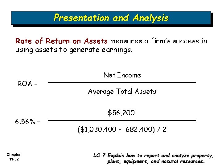 Presentation and Analysis Rate of Return on Assets measures a firm’s success in using