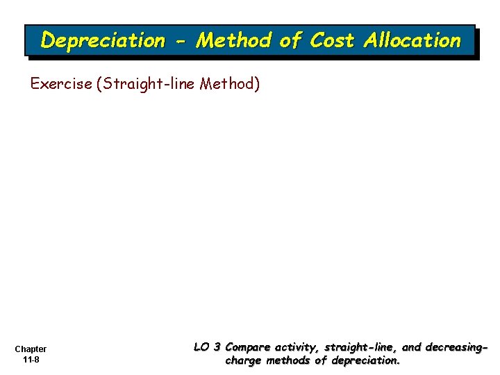 Depreciation - Method of Cost Allocation Exercise (Straight-line Method) Chapter 11 -8 LO 3