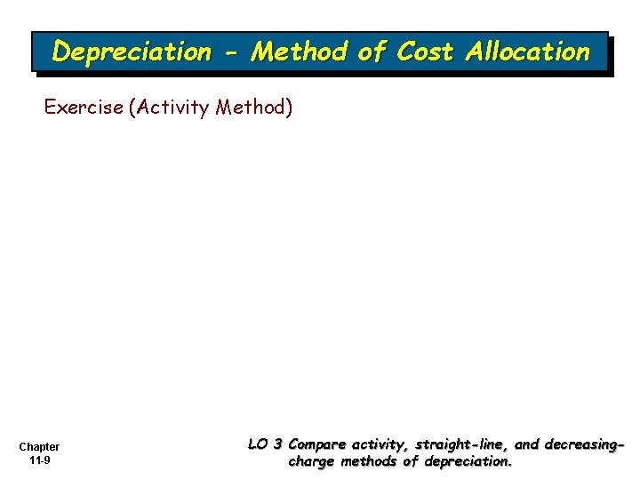 Depreciation - Method of Cost Allocation Exercise (Activity Method) Chapter 11 -9 LO 3