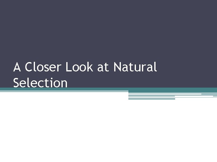 A Closer Look at Natural Selection 