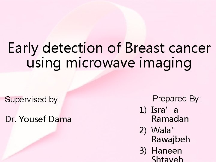 Early detection of Breast cancer using microwave imaging Supervised by: Dr. Yousef Dama Prepared