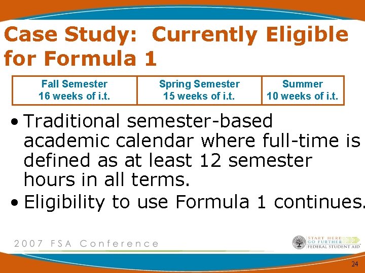 Case Study: Currently Eligible for Formula 1 Fall Semester 16 weeks of i. t.