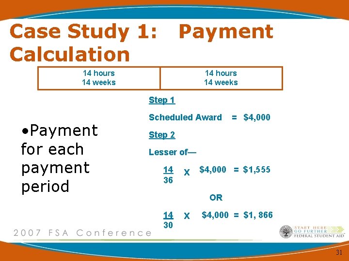 Case Study 1: Calculation Payment 14 hours 14 weeks Step 1 • Payment for