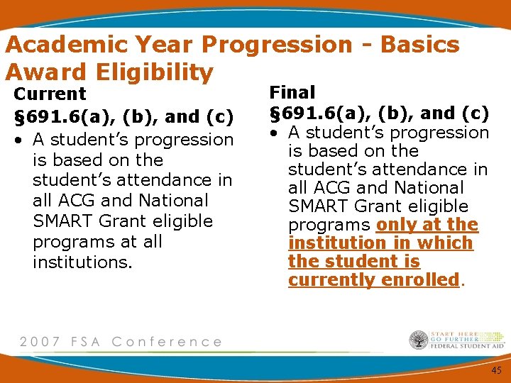 Academic Year Progression - Basics Award Eligibility Current § 691. 6(a), (b), and (c)