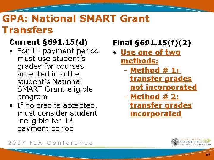 GPA: National SMART Grant Transfers Current § 691. 15(d) • For 1 st payment