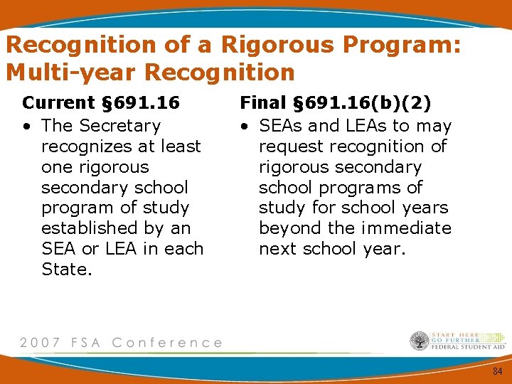 Recognition of a Rigorous Program: Multi-year Recognition Current § 691. 16 • The Secretary