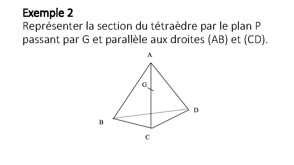 Exemple 2 Représenter la section du tétraèdre par le plan P passant par G
