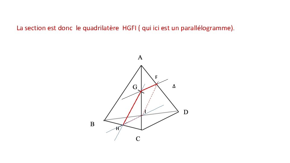 La section est donc le quadrilatère HGFI ( qui ici est un parallélogramme). F