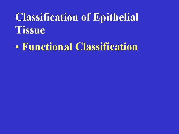 Classification of Epithelial Tissue • Functional Classification 
