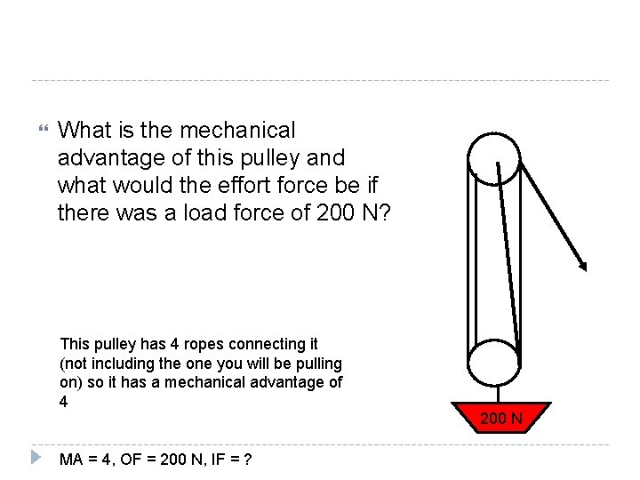  What is the mechanical advantage of this pulley and what would the effort