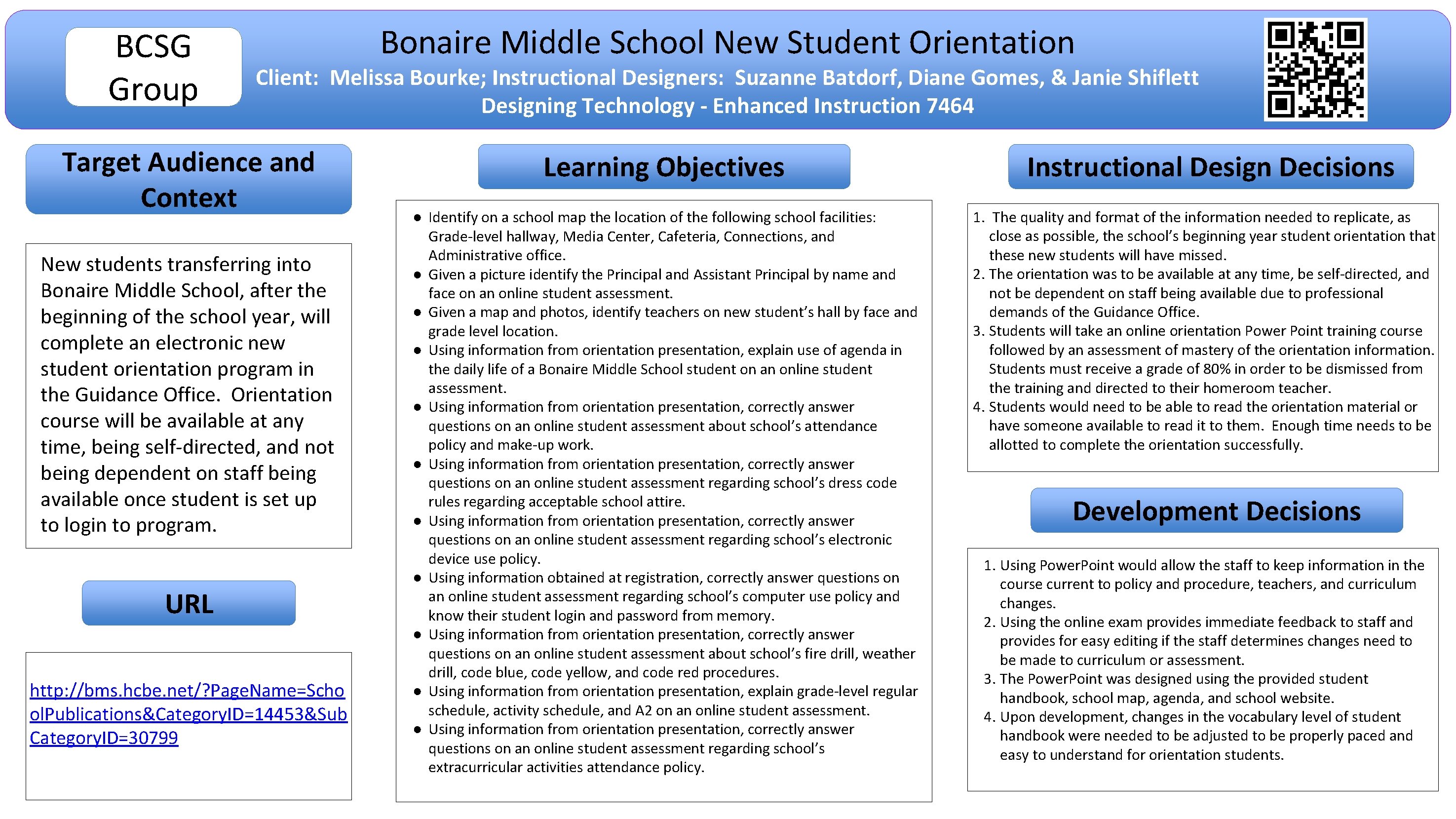 BCSG Group Bonaire Middle School New Student Orientation Client: Melissa Bourke; Instructional Designers: Suzanne