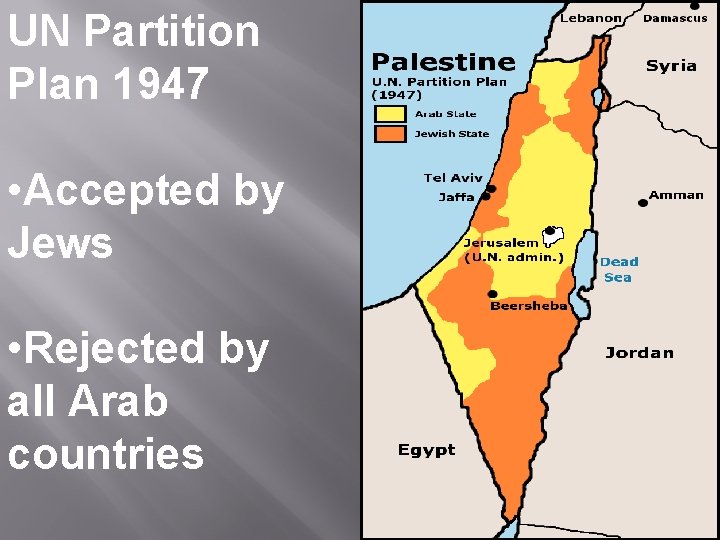 UN Partition Plan 1947 • Accepted by Jews • Rejected by all Arab countries