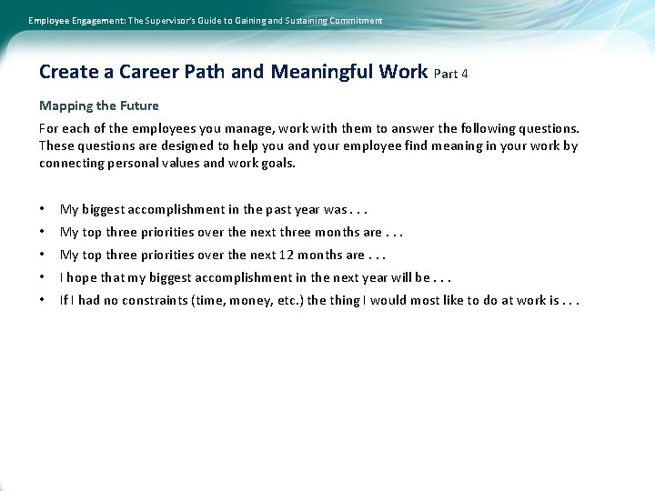 Employee Engagement: The Supervisor’s Guide to Gaining and Sustaining Commitment Create a Career Path