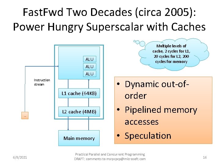 Fast. Fwd Two Decades (circa 2005): Power Hungry Superscalar with Caches Multiple levels of