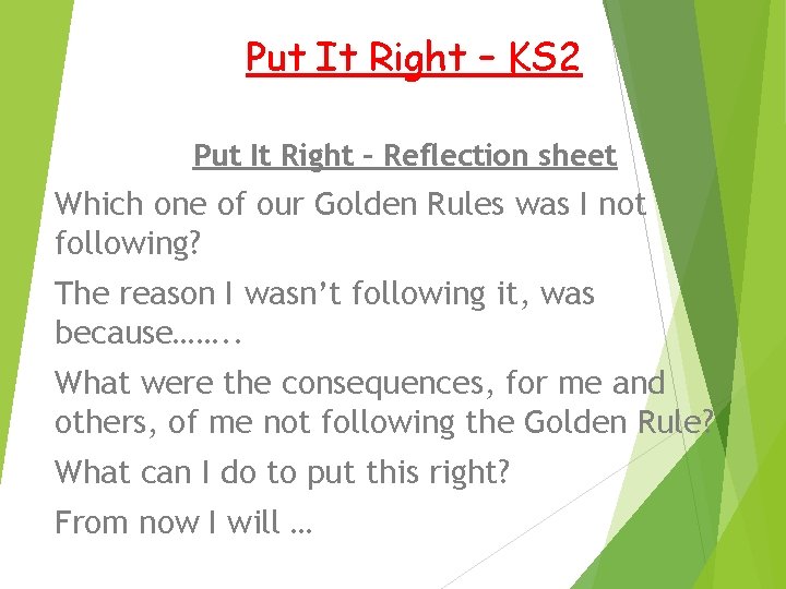 Put It Right – KS 2 Put It Right – Reflection sheet Which one