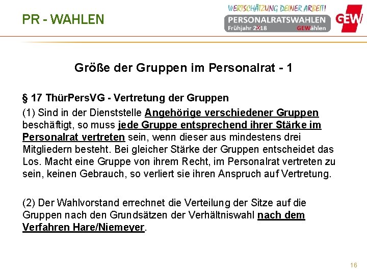 PR - WAHLEN Größe der Gruppen im Personalrat - 1 § 17 Thür. Pers.