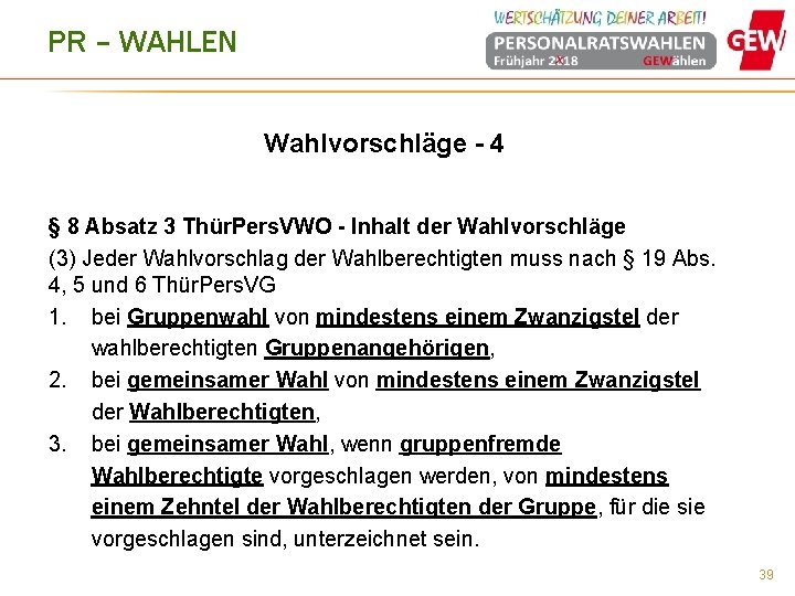 PR – WAHLEN Wahlvorschläge - 4 § 8 Absatz 3 Thür. Pers. VWO -