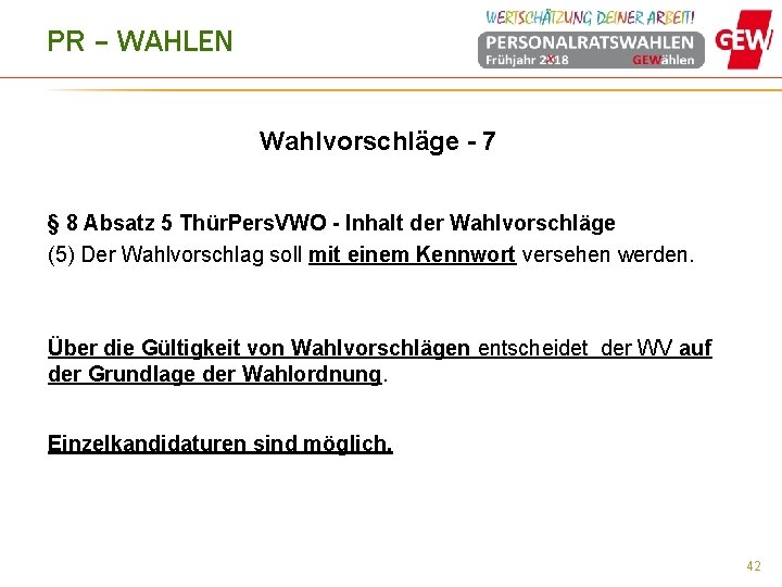 PR – WAHLEN Wahlvorschläge - 7 § 8 Absatz 5 Thür. Pers. VWO -