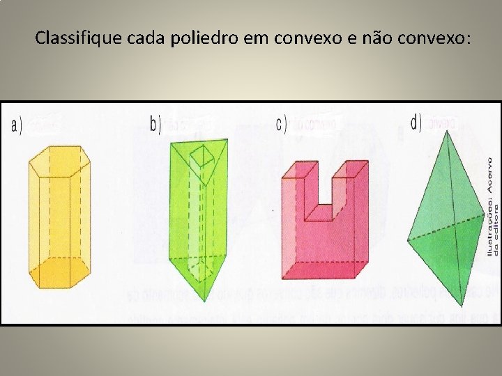 Classifique cada poliedro em convexo e não convexo: 