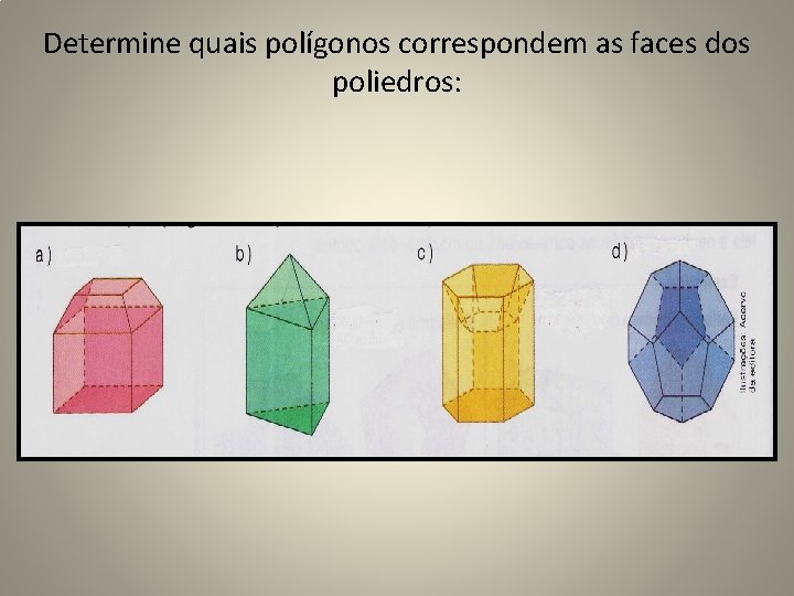 Determine quais polígonos correspondem as faces dos poliedros: 