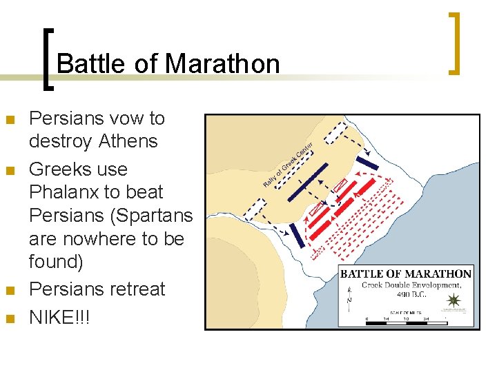 Battle of Marathon n n Persians vow to destroy Athens Greeks use Phalanx to