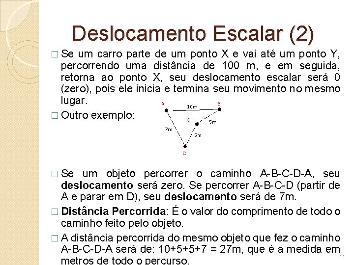 Deslocamento Escalar (2) � Se um carro parte de um ponto X e vai