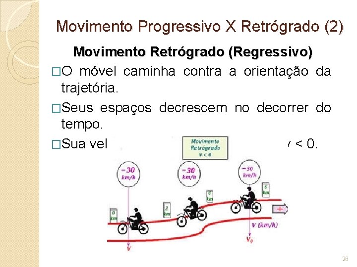 Movimento Progressivo X Retrógrado (2) Movimento Retrógrado (Regressivo) �O móvel caminha contra a orientação