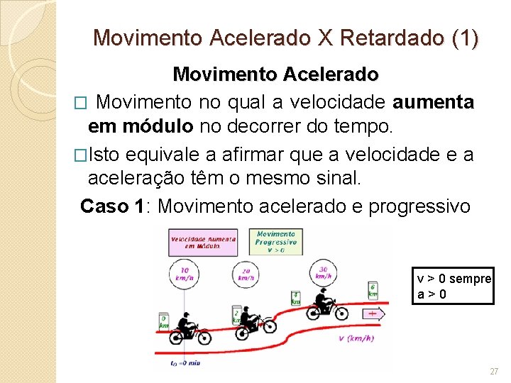 Movimento Acelerado X Retardado (1) Movimento Acelerado � Movimento no qual a velocidade aumenta