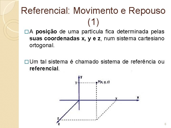 Referencial: Movimento e Repouso (1) �A posição de uma partícula fica determinada pelas suas