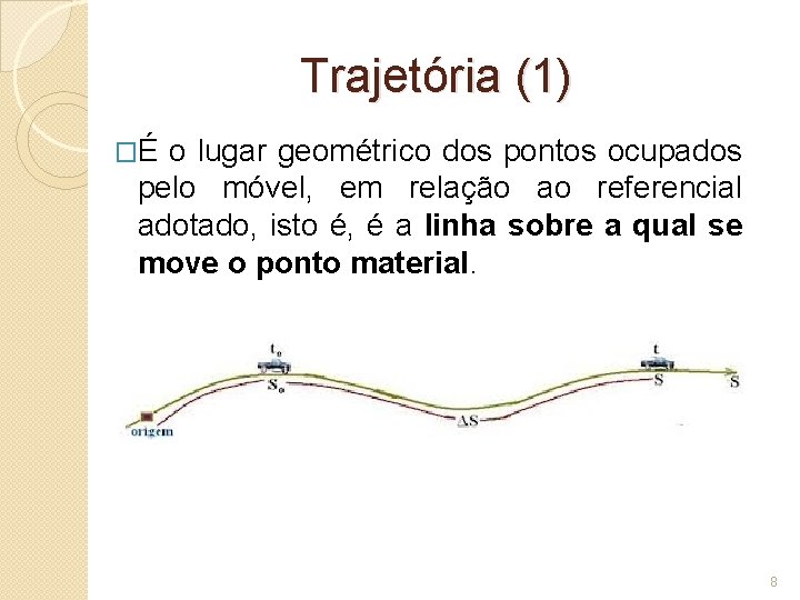 Trajetória (1) �É o lugar geométrico dos pontos ocupados pelo móvel, em relação ao