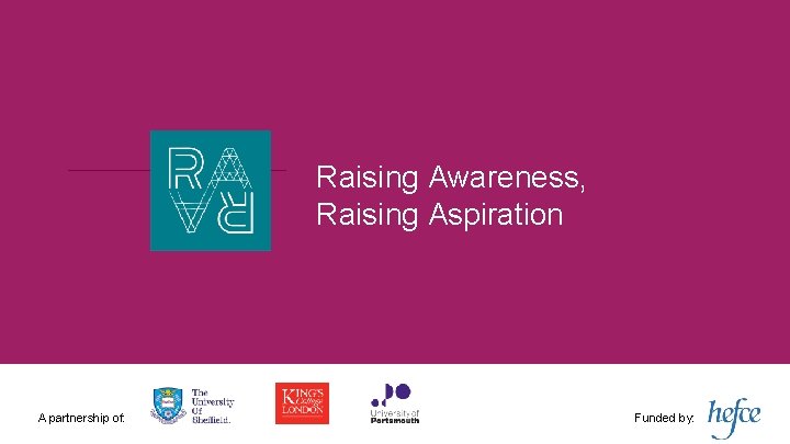 Raising Awareness, Raising Aspiration A partnership of: Funded by: 