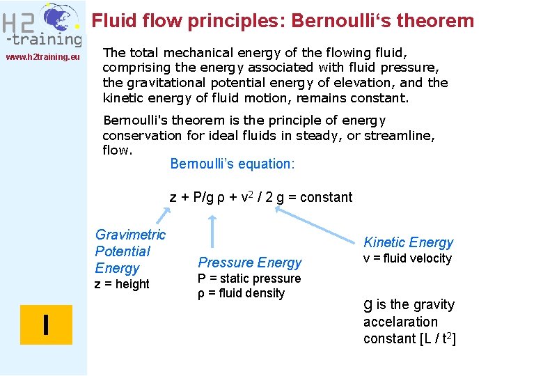 Fluid flow principles: Bernoulli‘s theorem www. h 2 training. eu The total mechanical energy