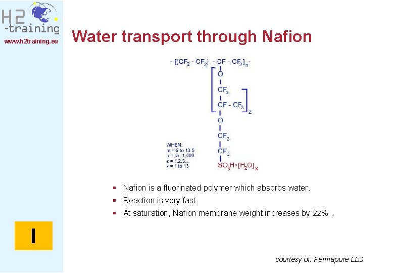 www. h 2 training. eu Water transport through Nafion § Nafion is a fluorinated