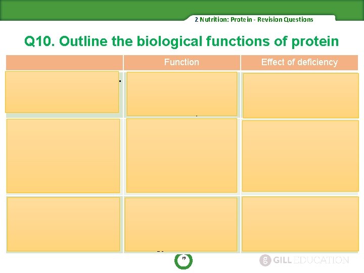 2 Nutrition: Protein - Revision Questions Q 10. Outline the biological functions of protein