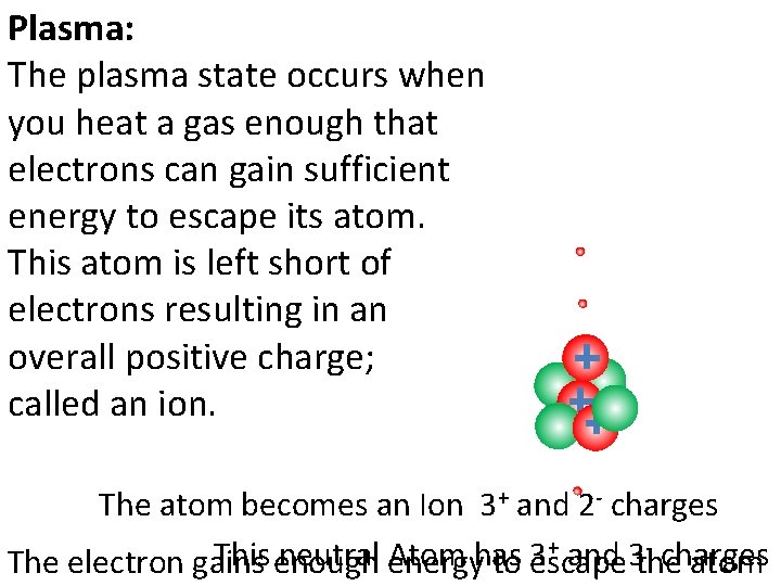 Plasma: The plasma state occurs when you heat a gas enough that electrons can