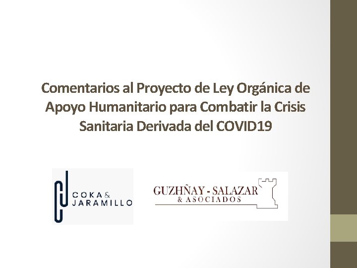 Comentarios al Proyecto de Ley Orgánica de Apoyo Humanitario para Combatir la Crisis Sanitaria