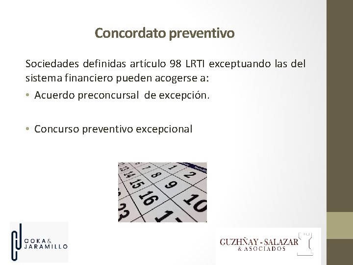 Concordato preventivo Sociedades definidas artículo 98 LRTI exceptuando las del sistema financiero pueden acogerse