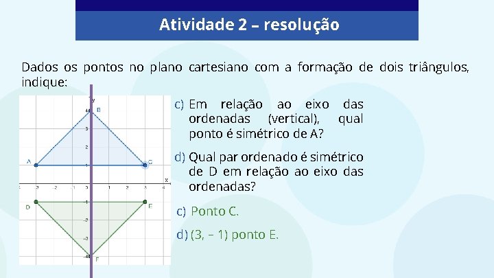 Atividade 2 – resolução Dados os pontos no plano cartesiano com a formação de