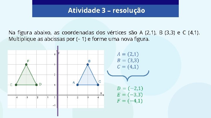 Atividade 3 – resolução Na figura abaixo, as coordenadas dos vértices são A (2,