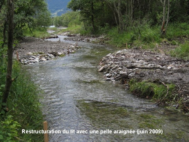 Restructuration du lit avec une pelle araignée (juin 2009) 